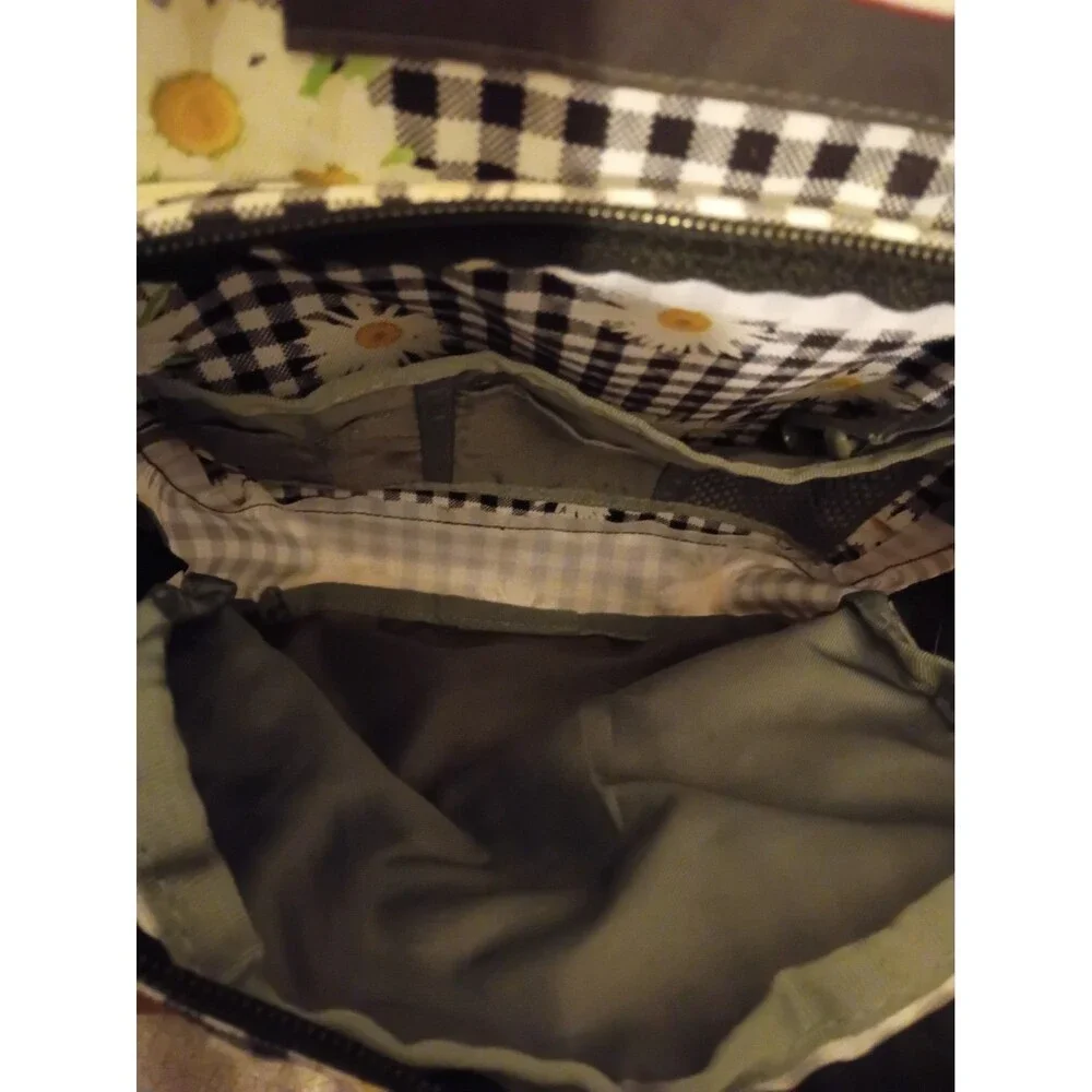 Jansport Cool Backpack Black & White Gingham Daisy Floral Brown Trim Please Read